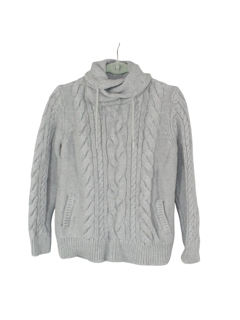 Ll Bean Double L Mixed Cable Sweater Funnelneck Gray Casual Outdoor Large